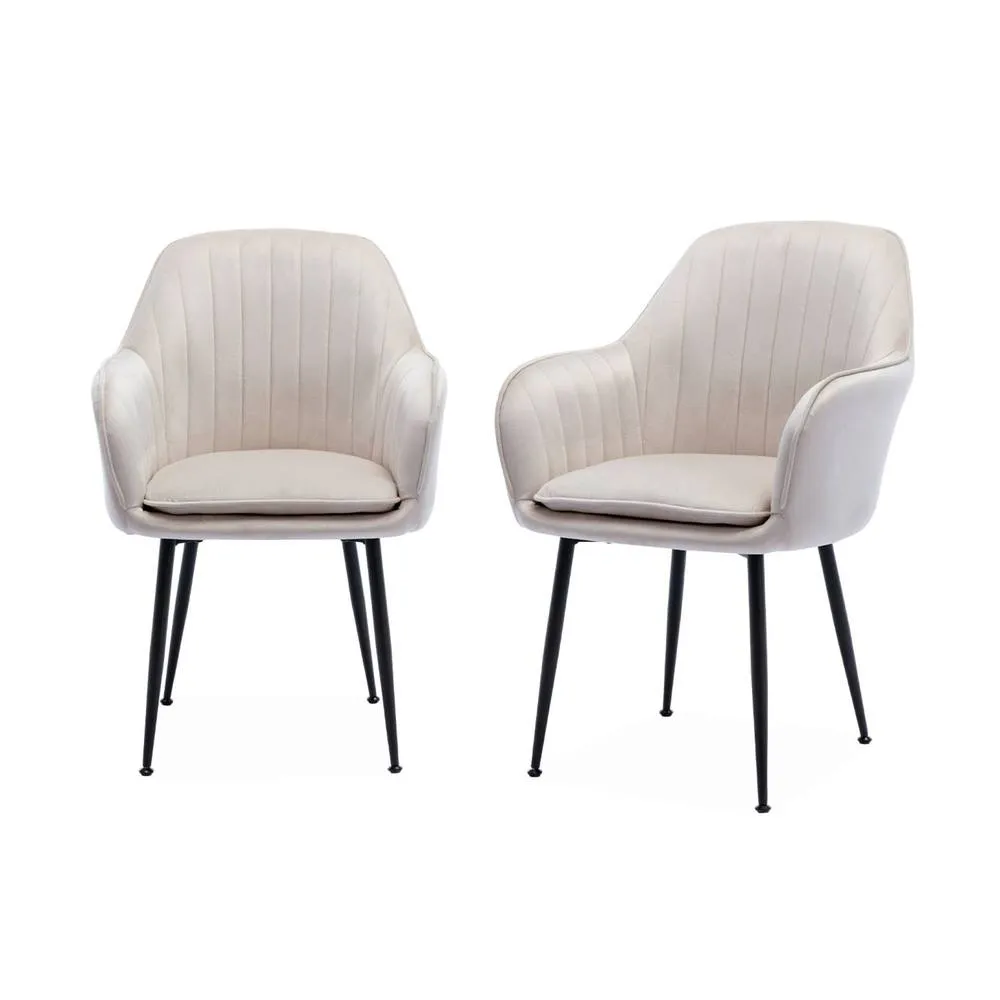 sweeek Pair of accent velvet armchairs with metal legs in White 2