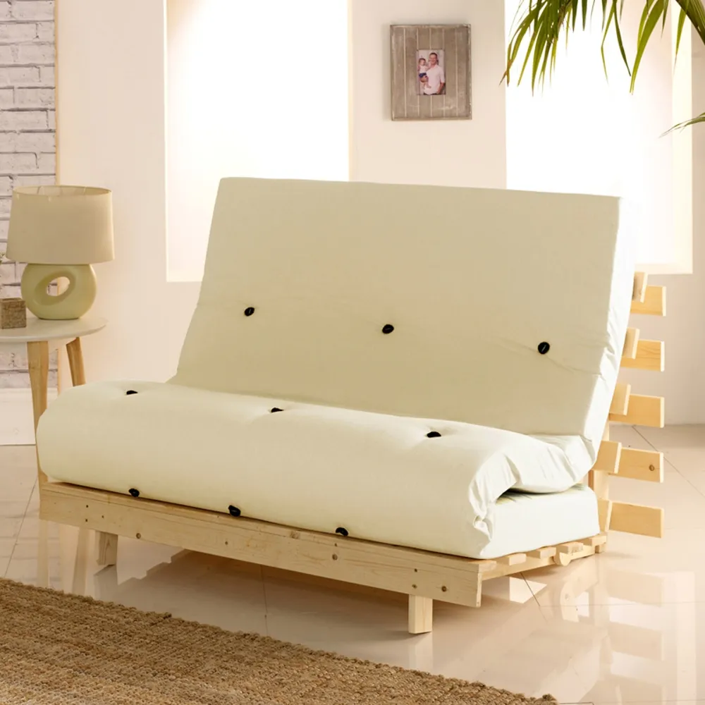 Metro Pine Wooden 1 Seater Chair/Folding Guest Bed with Cream Futon Mattress - 2ft6 Small Single