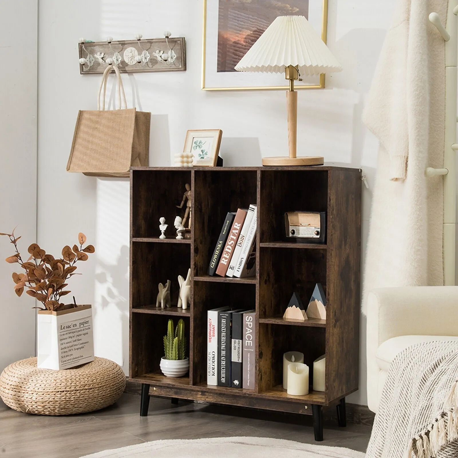 Costway 8Cube Storage Bookcase Wooden Bookshelf Side Cabinet Freestanding Display Rack in Brown 3