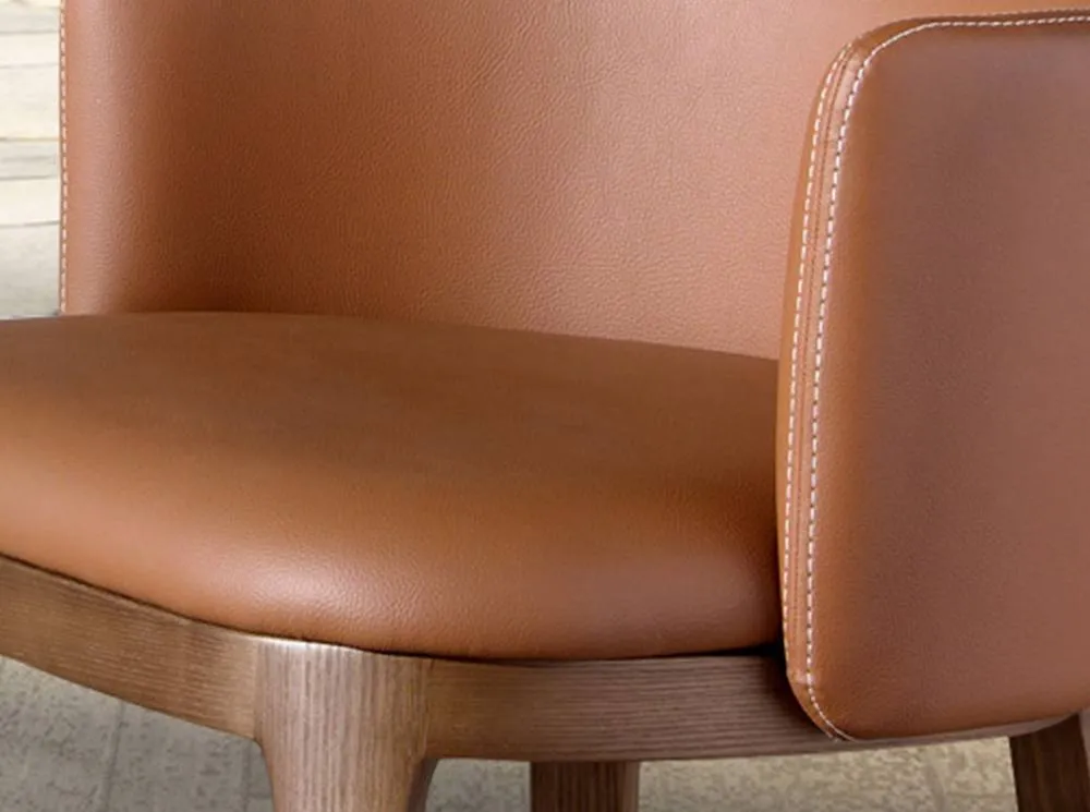 Angel Cerda Brown Leatherette Kitchen Stool, Walnut-Veneered Legs 5