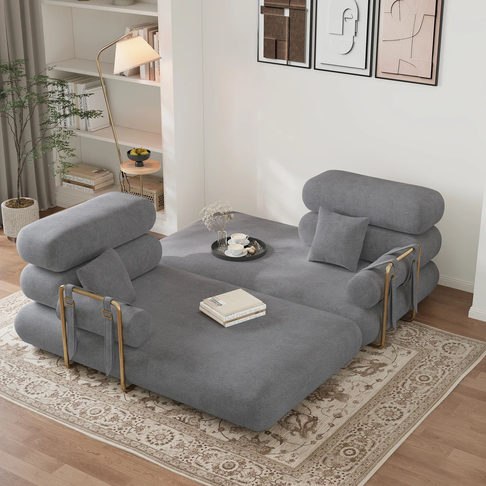 171cm Full 2-Seater Chenille Velvet 4-in-1 Futon Convertible Sleeper Sofa