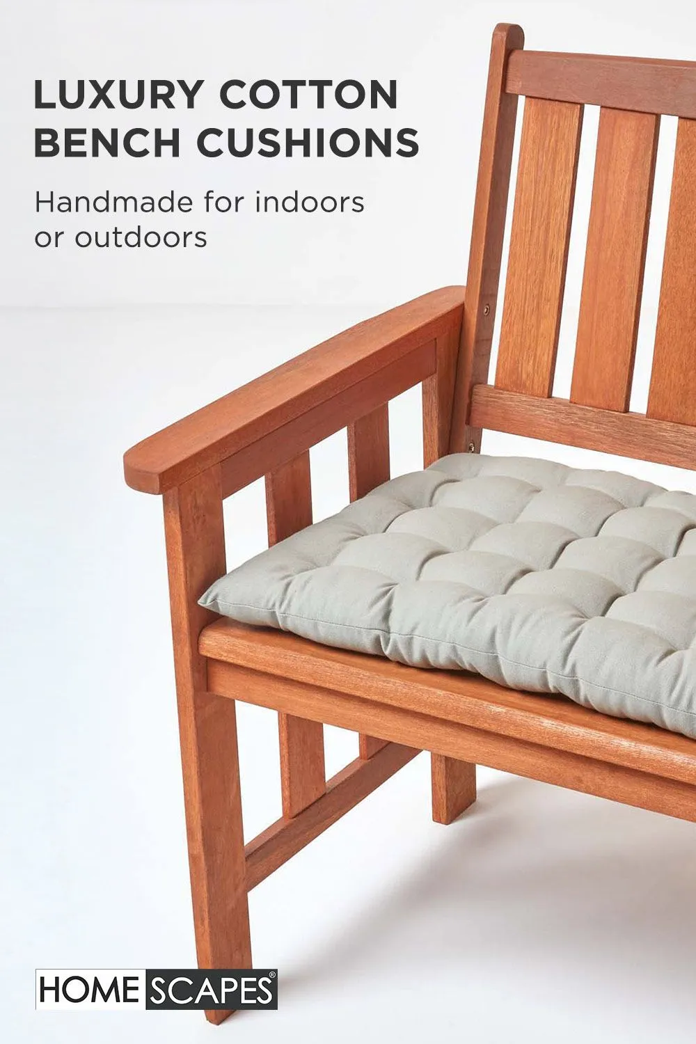 Homescapes Garden Bench Cushion Luxury 3 Seater Cotton Indoor Outdoor Pad, 143 x 48cm in Grey 2