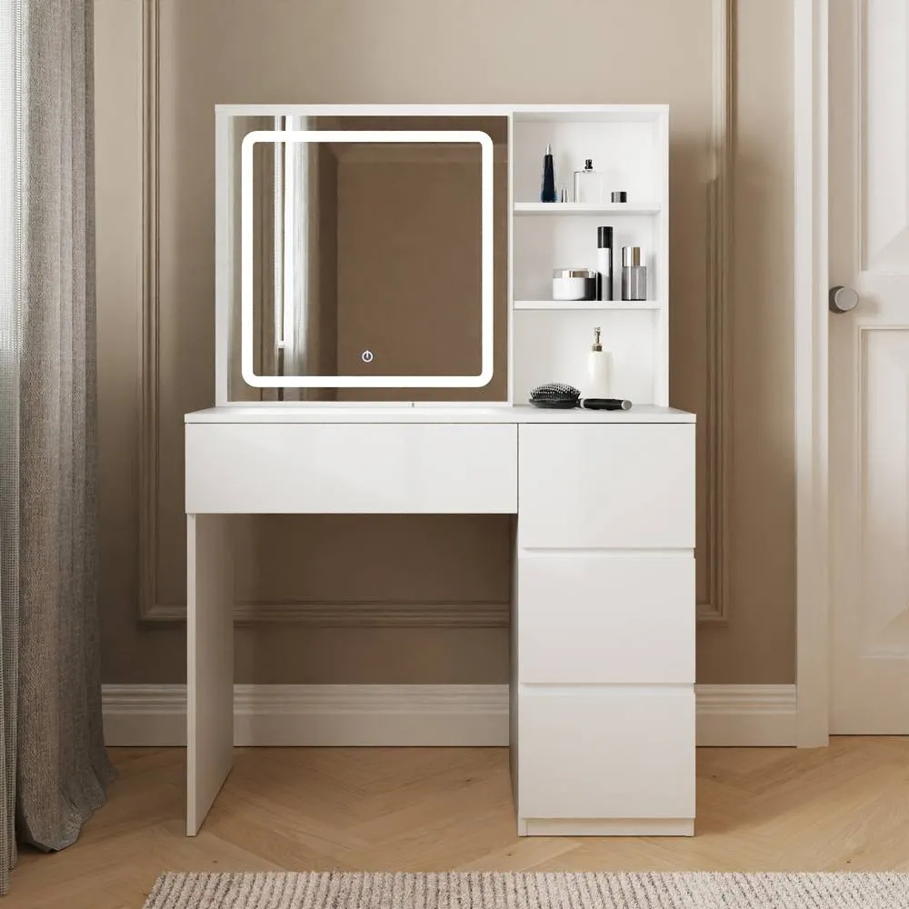 GFW Maeve Sliding Mirror Dressing Table With Hidden Storage in White