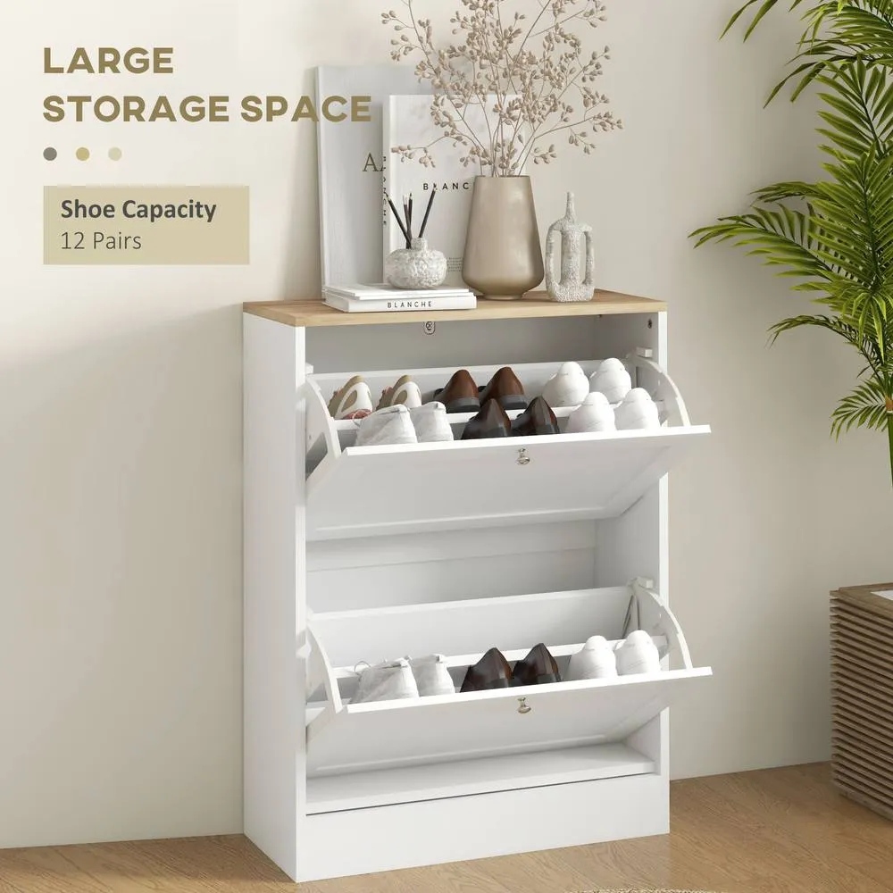 HOMCOM 2 Flip Drawer Narrow Shoe Cabinet with Adjustable Shelves, White 4