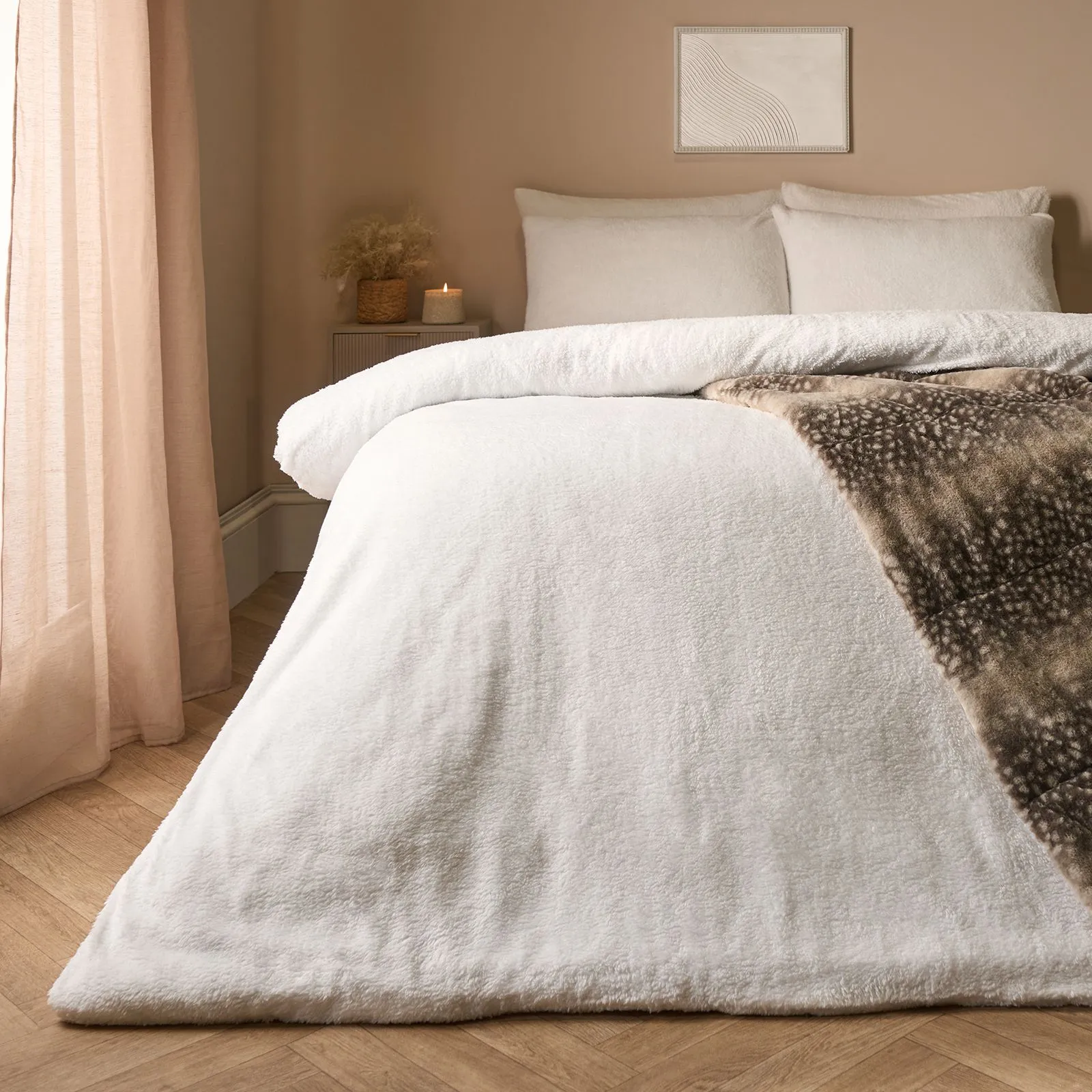 OHS Thermal Soft Teddy Fleece Duvet Cover Bedding Set in White