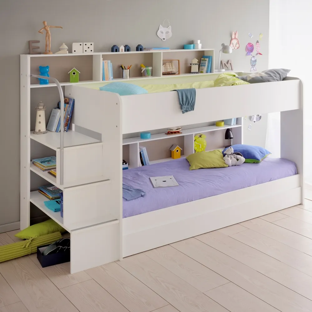 Bibop White Wooden Bunk Bed with Underbed Storage Drawer Frame Only - EU Single