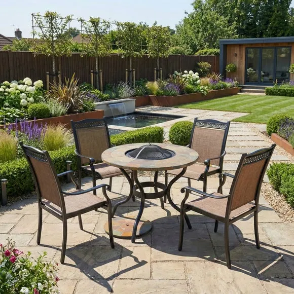 Baltimore Round Firepit Table with 4 Montrose Chairs