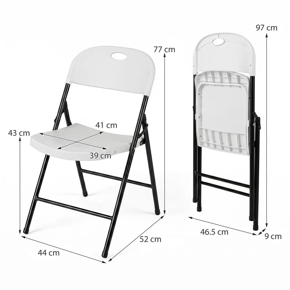 Costway Fold Plastic Chairs Set of 4 Commercial Seats w/ Curved PP Seat in White 2