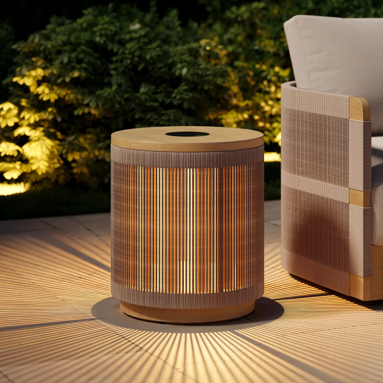 Costra Outdoor Handwoven Rope & Aluminium Storage Side Table with LED