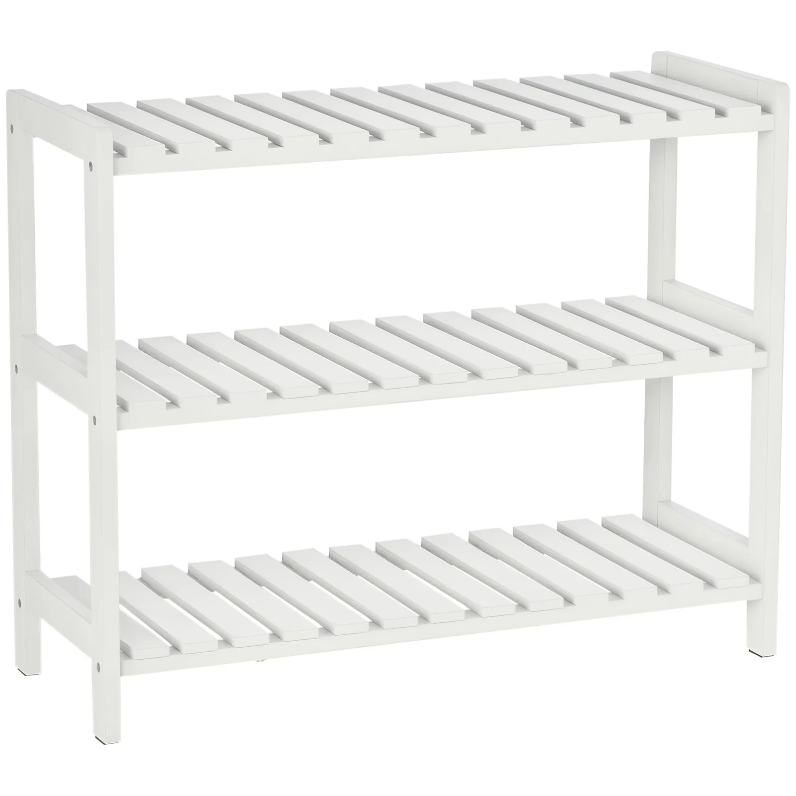HOMCOM 3-Tier Shoe Rack Wood Frame Slatted Shelves Open Hygienic Storage in White 2