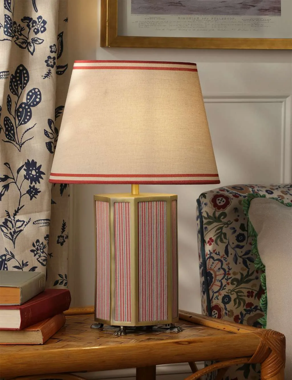 Joules Home Lighting Helmingham Metal & Fabric Striped Table Lamp Antique Brass