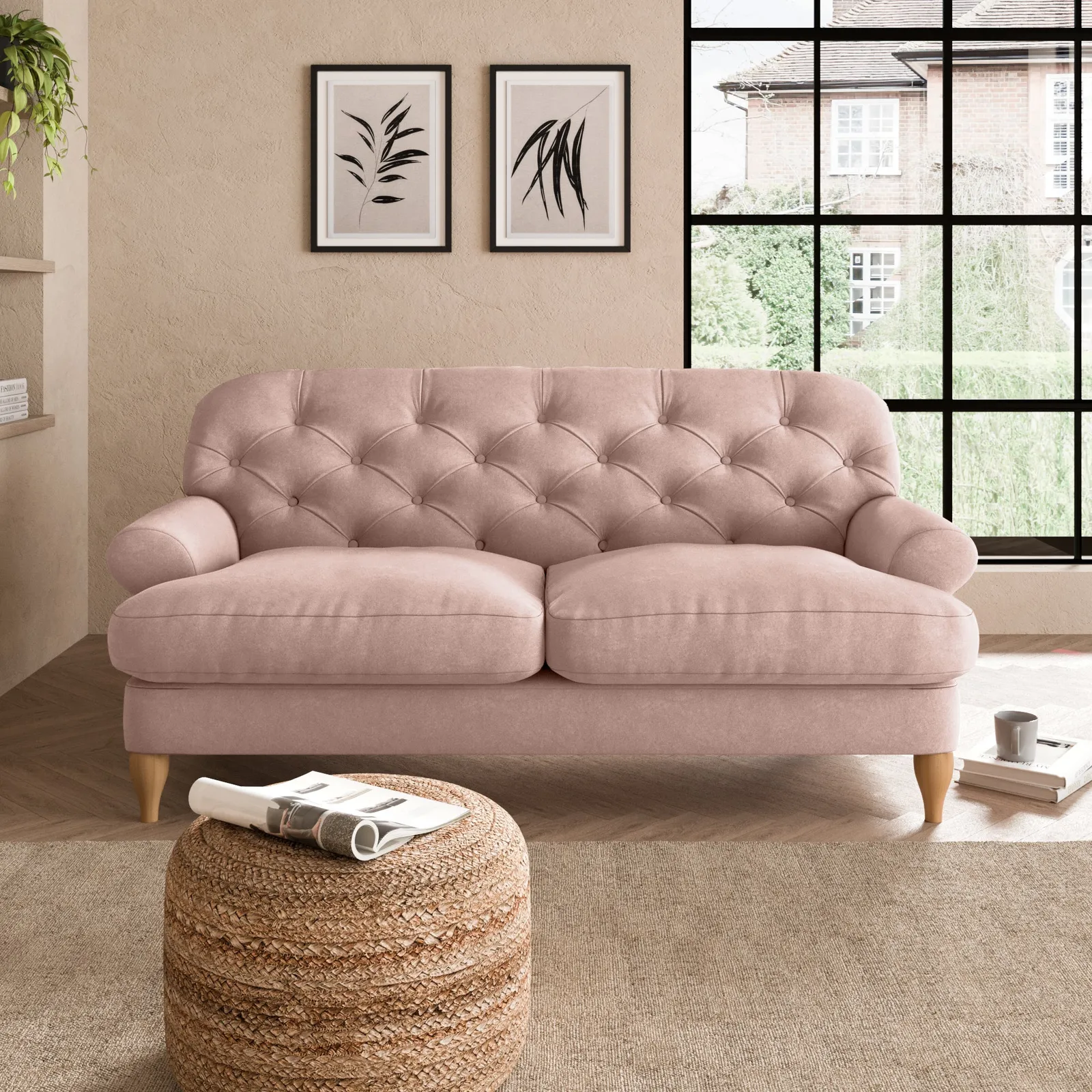 Canterbury Luxury Velvet 2 Seater Sofa Luxury Velvet Peach Blush