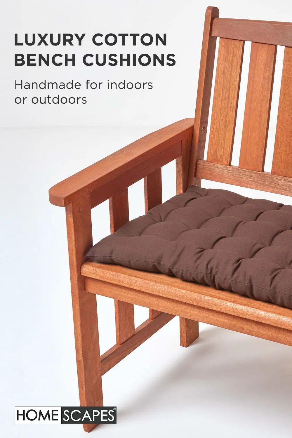 Homescapes Garden Bench Cushion Luxury 3 Seater Cotton Indoor Outdoor Pad, 143 x 48cm in Chocolate 2