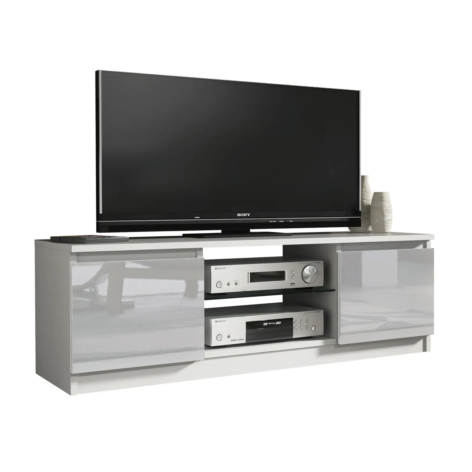 Creative Furniture TV Unit 120cm Modern - White with High Gloss Grey Doors 3