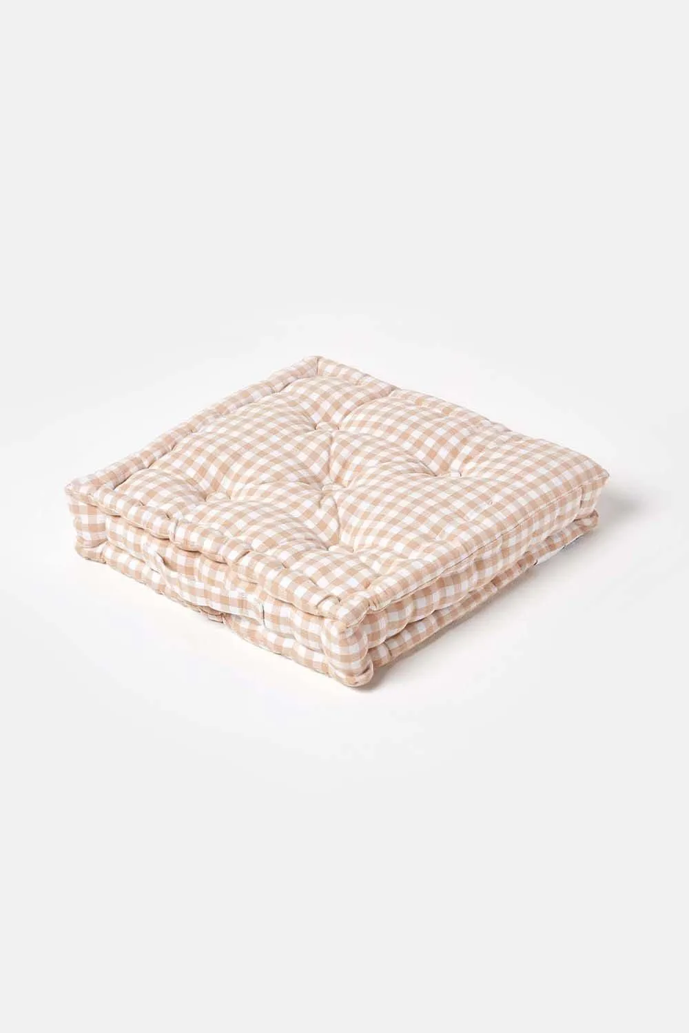 Homescapes Cotton Gingham Check Floor Cushion in Beige 1