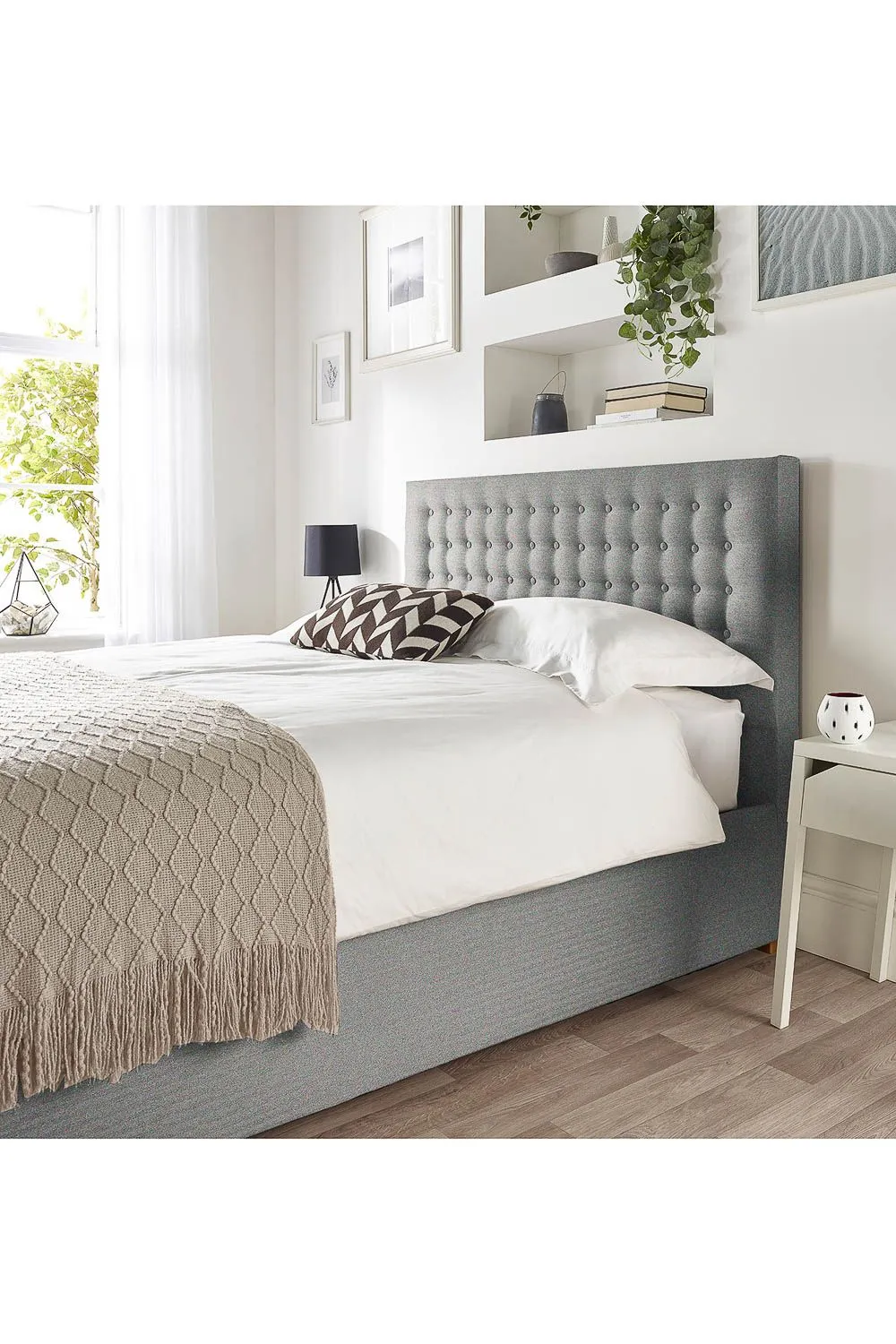 Catherine Lansfield Opulence Ottoman Storage Bed in Saxon Twill Fabric, Custom Made in Grey 5