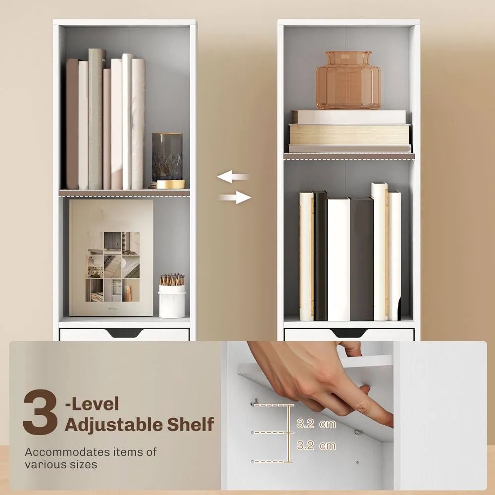 HOMCOM Narrow Bookshelf with Drawer, Tall Bookcase for Living Room in White 6