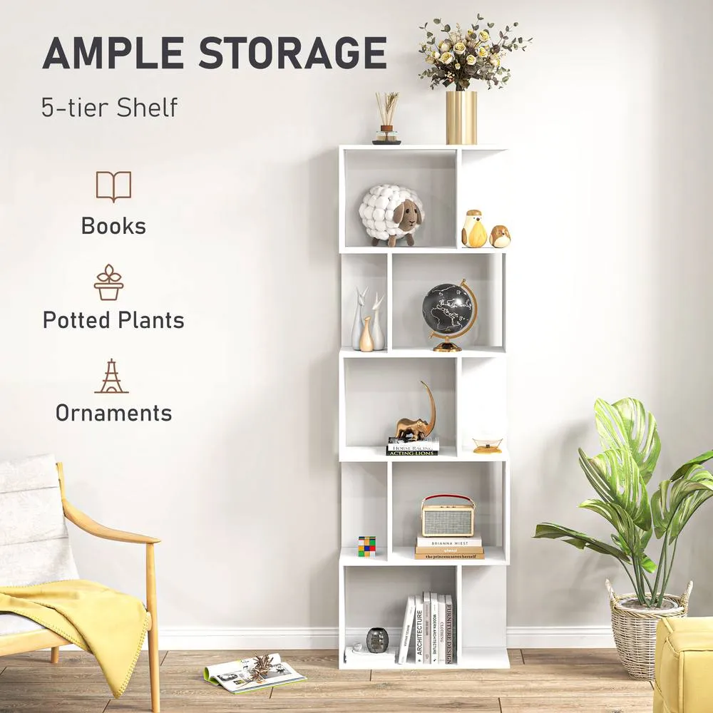 HOMCOM 5-tier Display Shelving Storage Bookcase S Shape Bookshelf, White 4