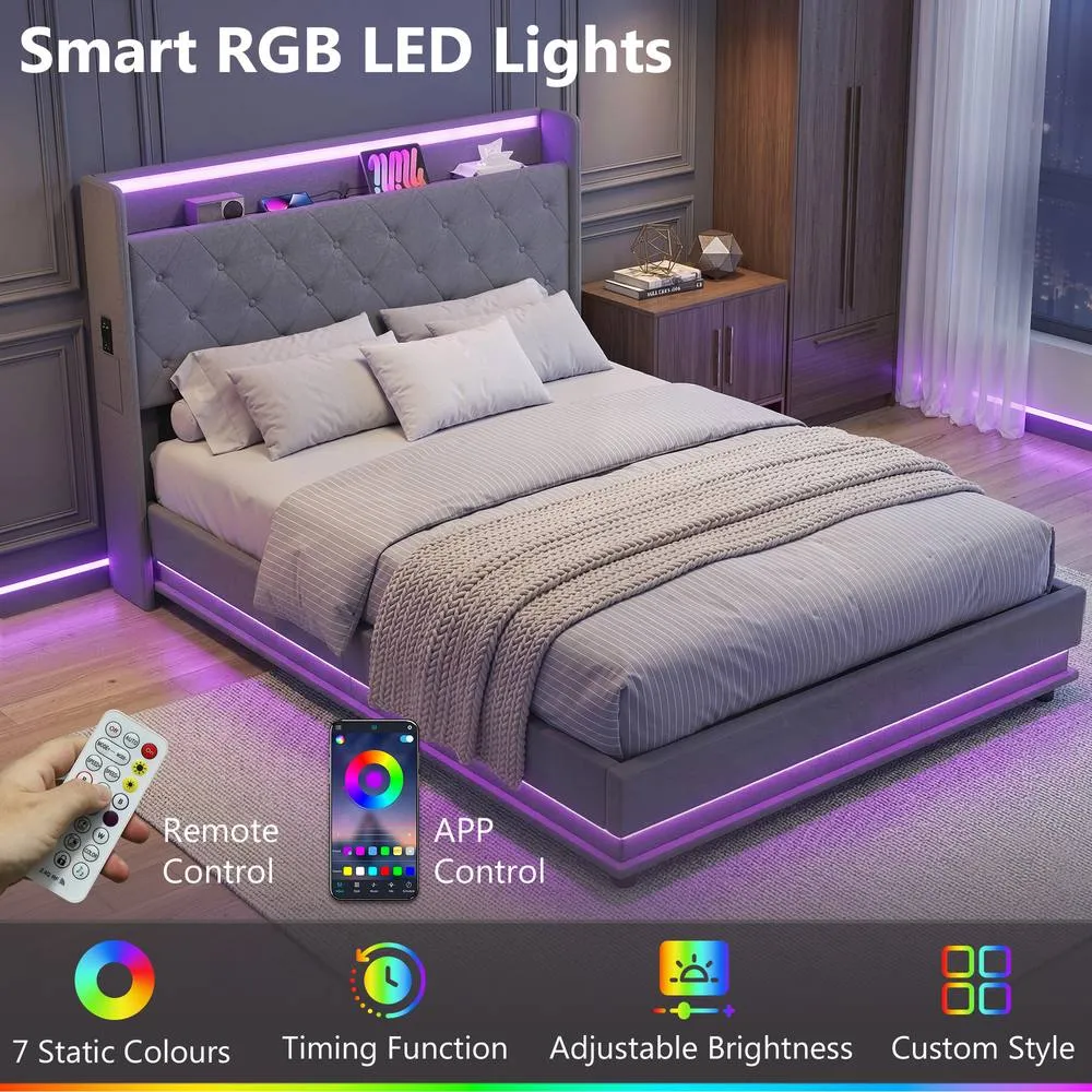 HOMCOM Lift up Storage Bed Frame with RGB LED Lights, 135 x 190cm, Dark Grey 5