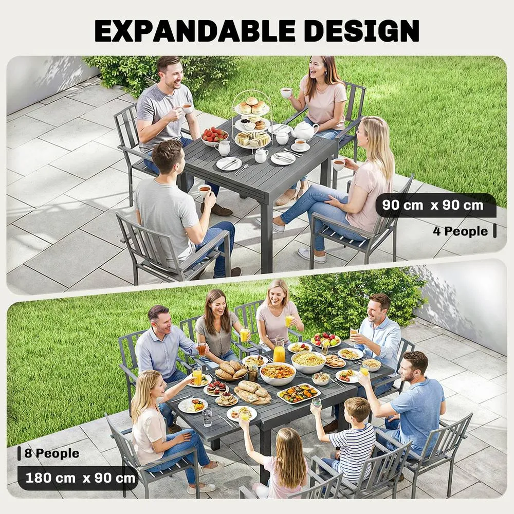 OUTSUNNY Extending Garden Table for 4-8, Aluminium Outdoor Table, Dark Grey 4