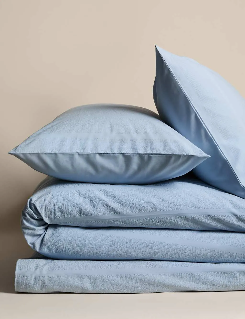 M&S Pure Cotton Striped Seersucker Bedding Set Dusty Blue