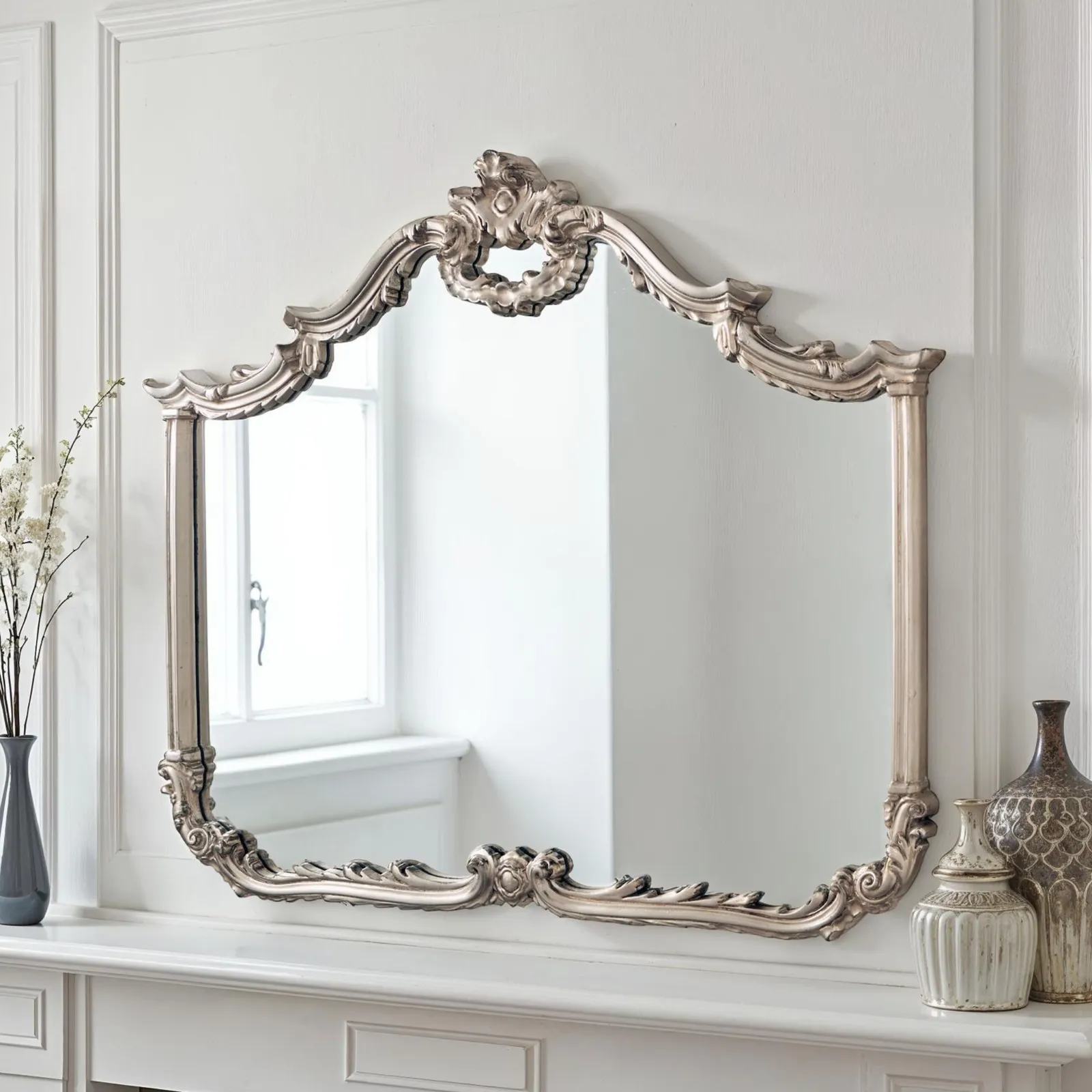 Yearn Mirrors Carved Landscape mirror Silver 122(w)x104cm(h) 2