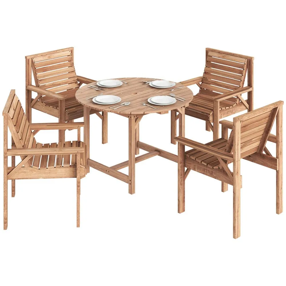 OUTSUNNY Garden Dining Set, Round Table & Chairs w/ Parasol Hole in Natural 2