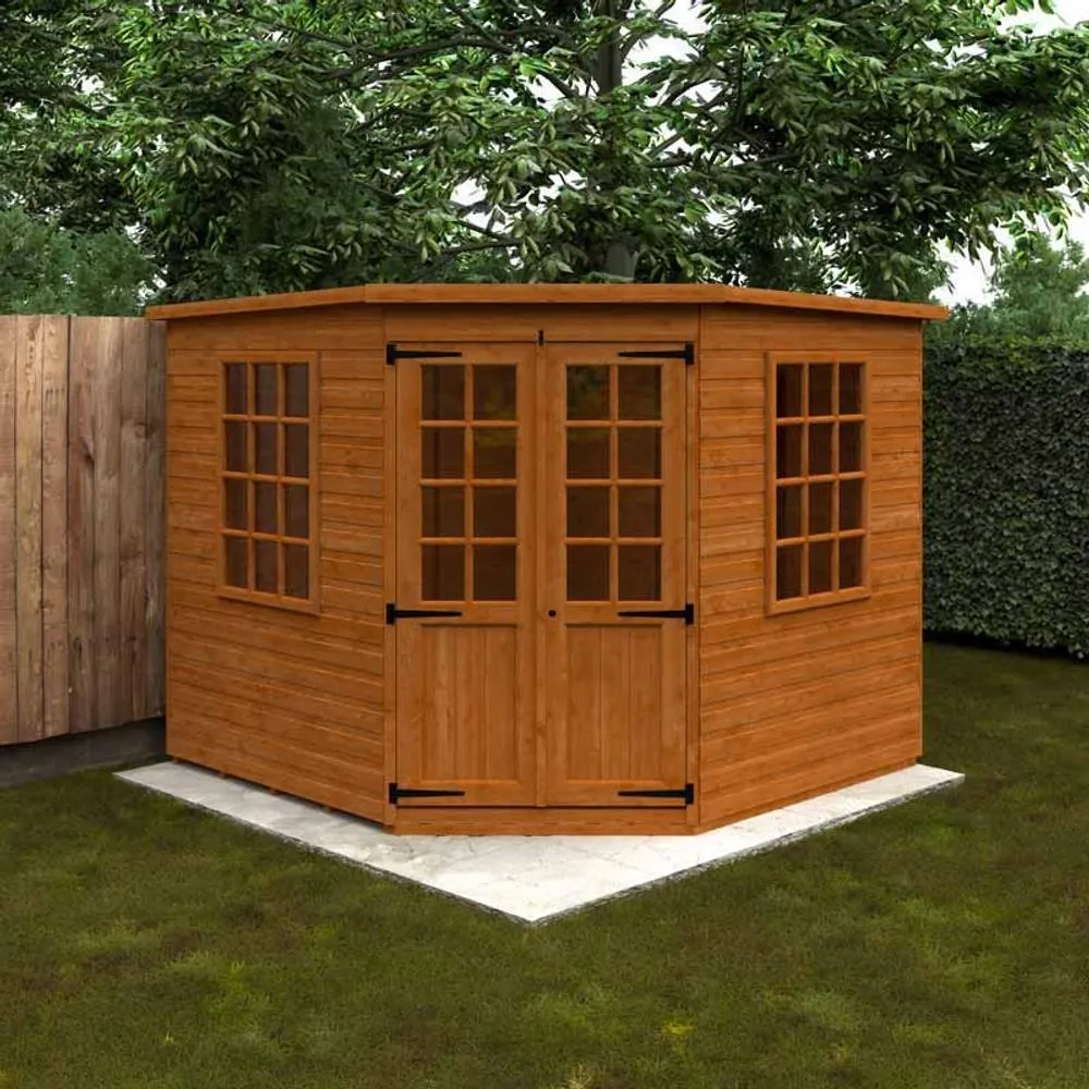 Buttercup Farm 8 x 8 Feet Pentagon Cornerhouse 12mm Shed - Solid Wood/Softwood/Pine in Burnt Orange 2