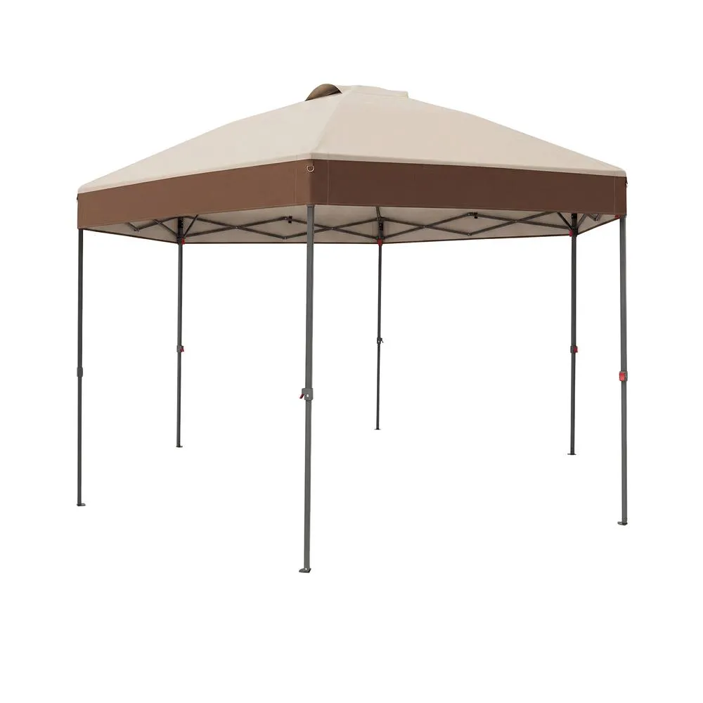 Costway 3.6x3.6m Pop Up Garden Gazebo Adjustable Height Canopy Tent w/Pegs in Brown 6