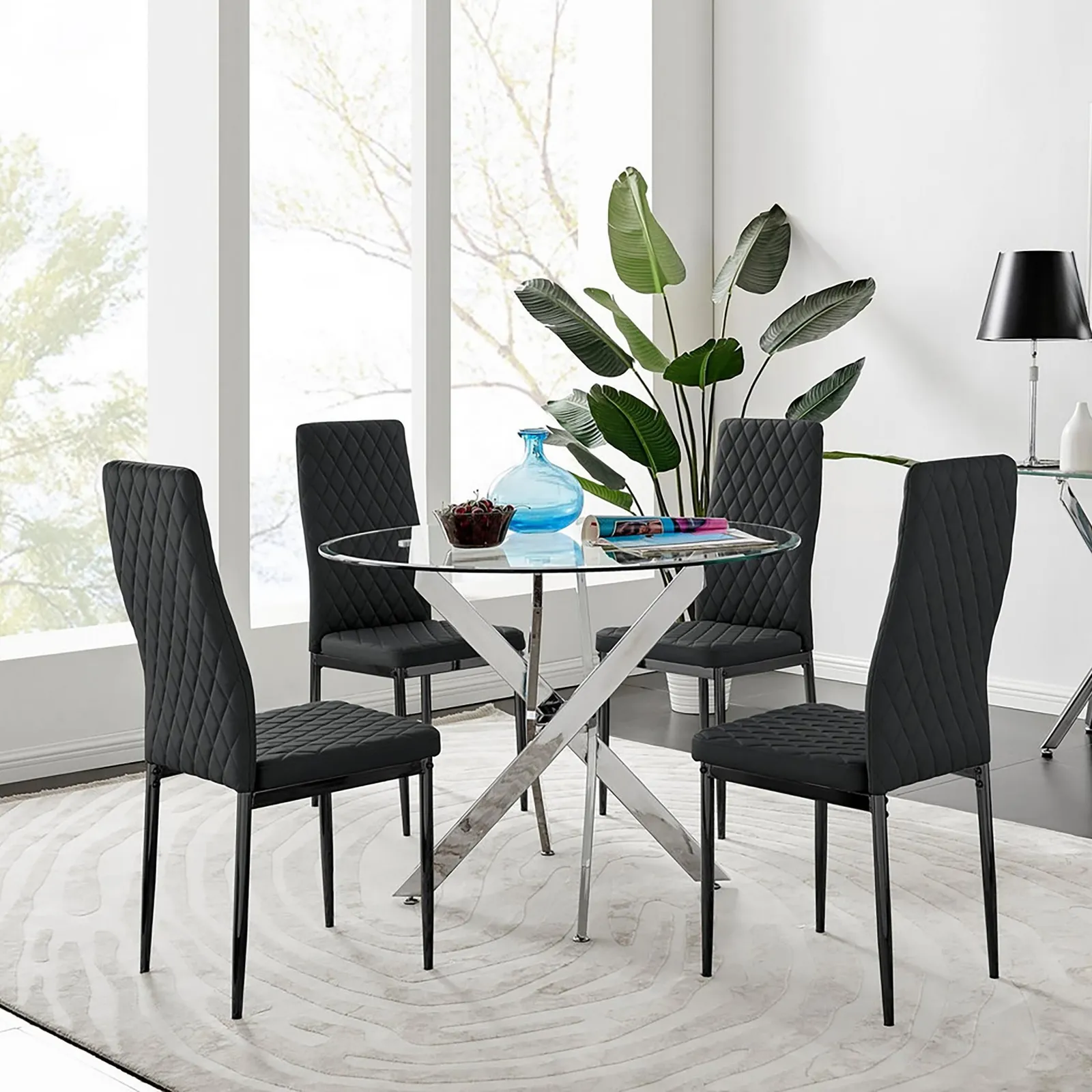 FurnitureboxUK Novara 100cm Round Dining Table & 4 Milan Black Leg Chairs 1