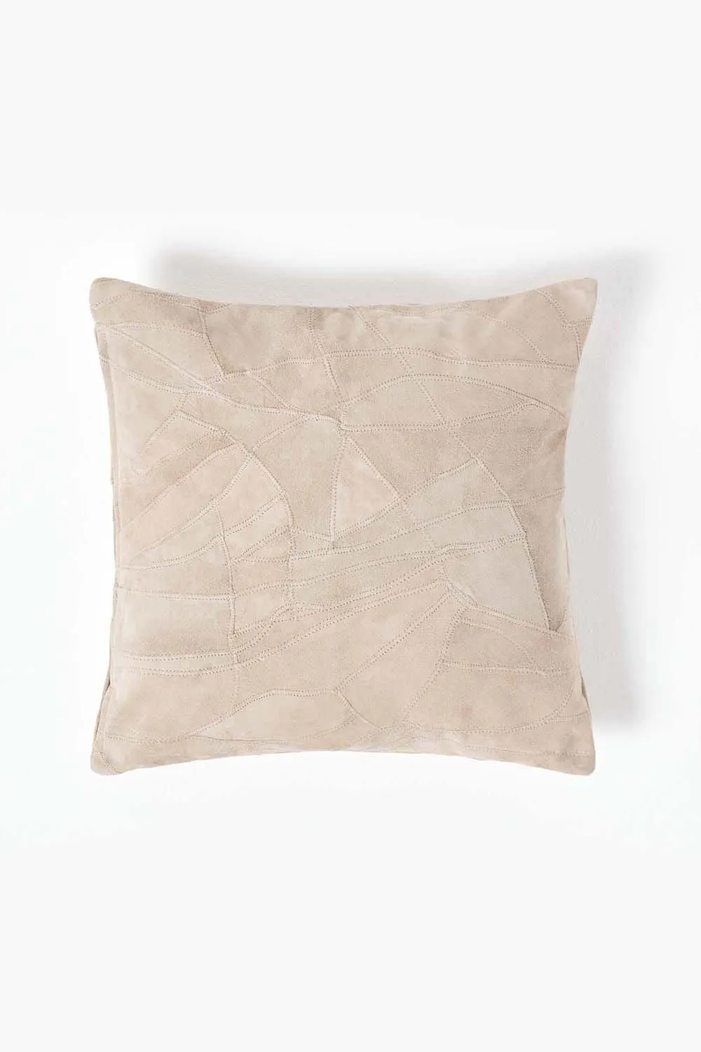 Homescapes Real Leather Suede Cushion with Feather Filling in Cream 1