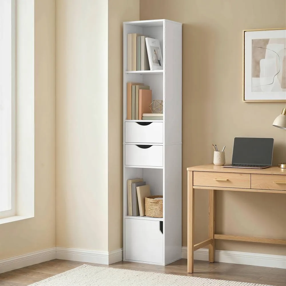 HOMCOM Bookcase with Drawers Adjustable Shelf 158 cm in White 1