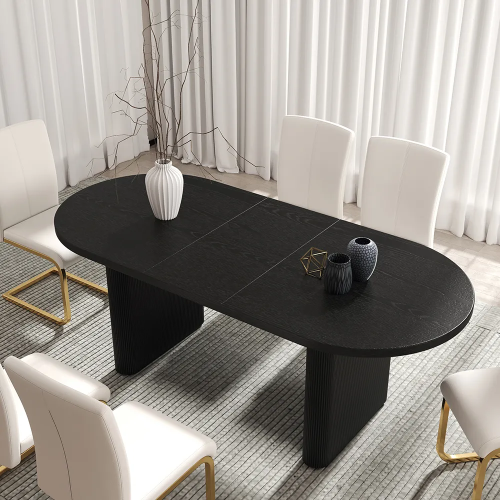 Fluve 160 cm - 200 cm Oval Extendable Black Dining Table Butterfly Leaf 4-6 Seater