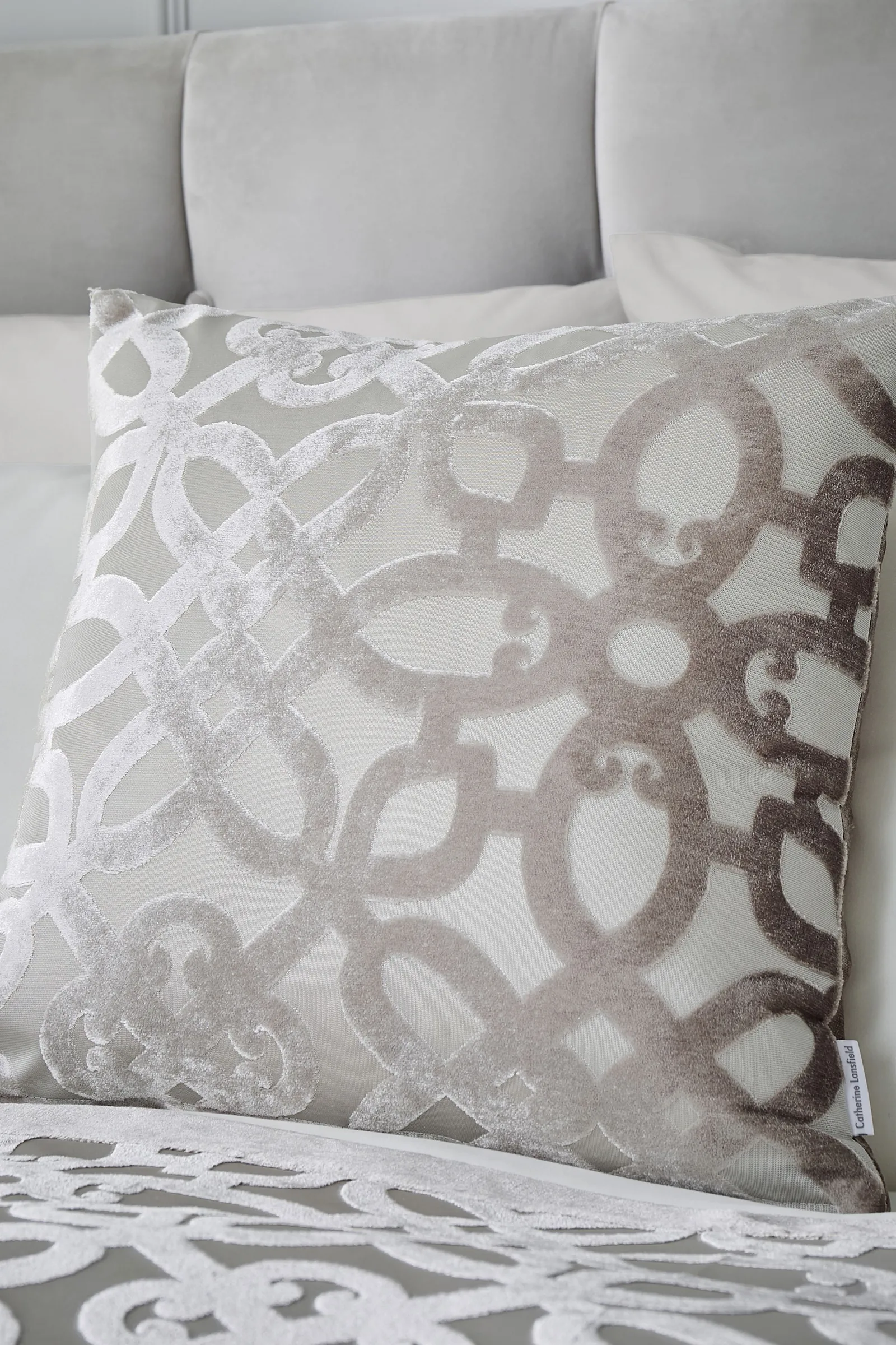Catherine Lansfield 'Lattice Cut Velvet' Cushion in Natural 1