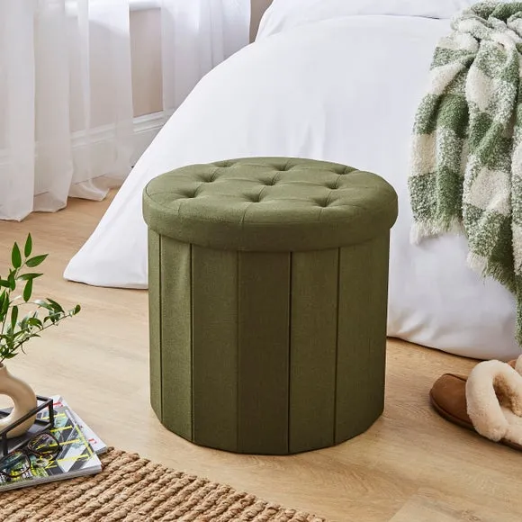 Faux Linen Round Ottoman 1