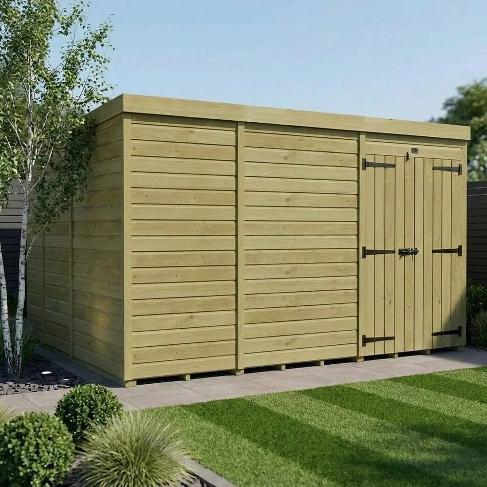 Buttercup Farm 11ft x 9ft Pent Garden Shed Double Door No Windows - Timber in Brown 2