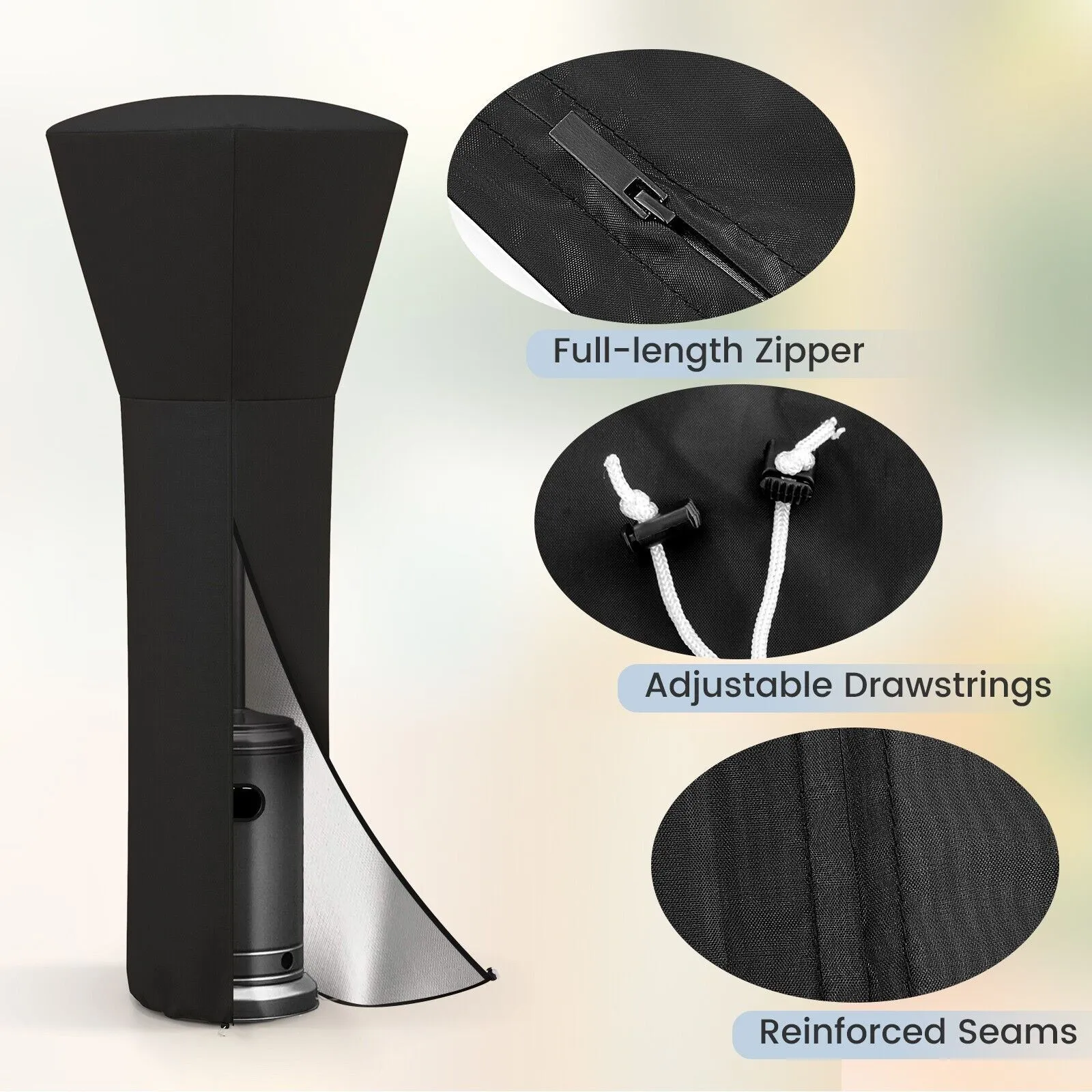 Costway Waterproof Patio Heater Cover Outdoor Patio Propane Heater Cover with Zipper in Black 6