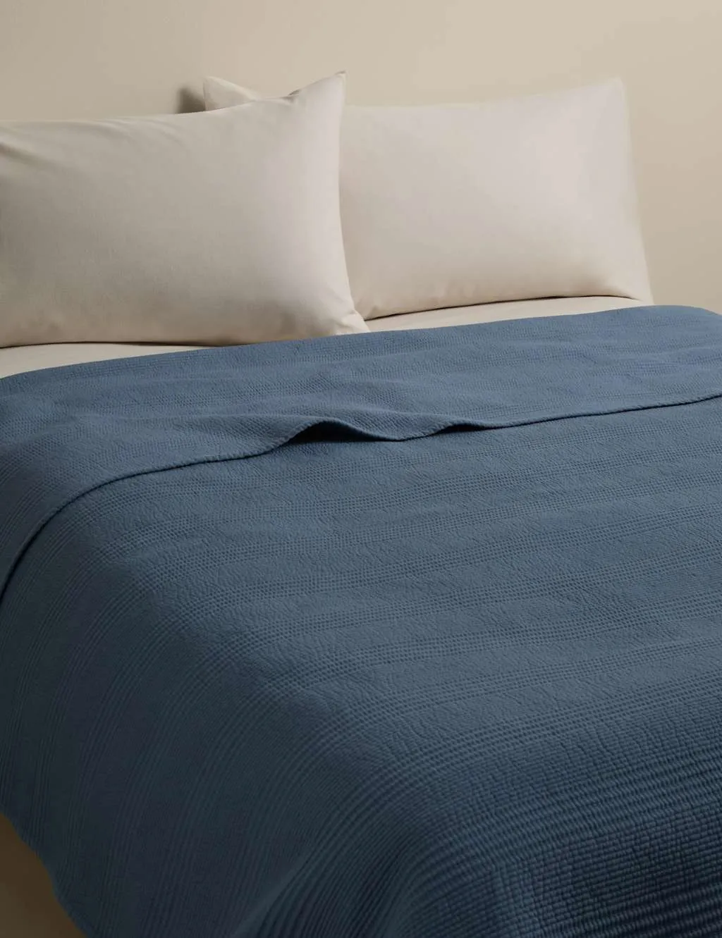 M&S Cotton Rich Ribbed Bedspread with Linen Slate Blue