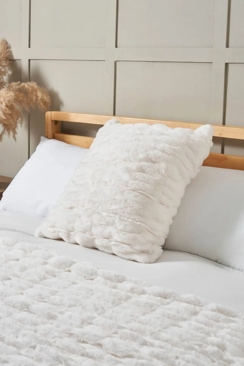 BHS Ruched Faux Fur Cushion in Cream 1