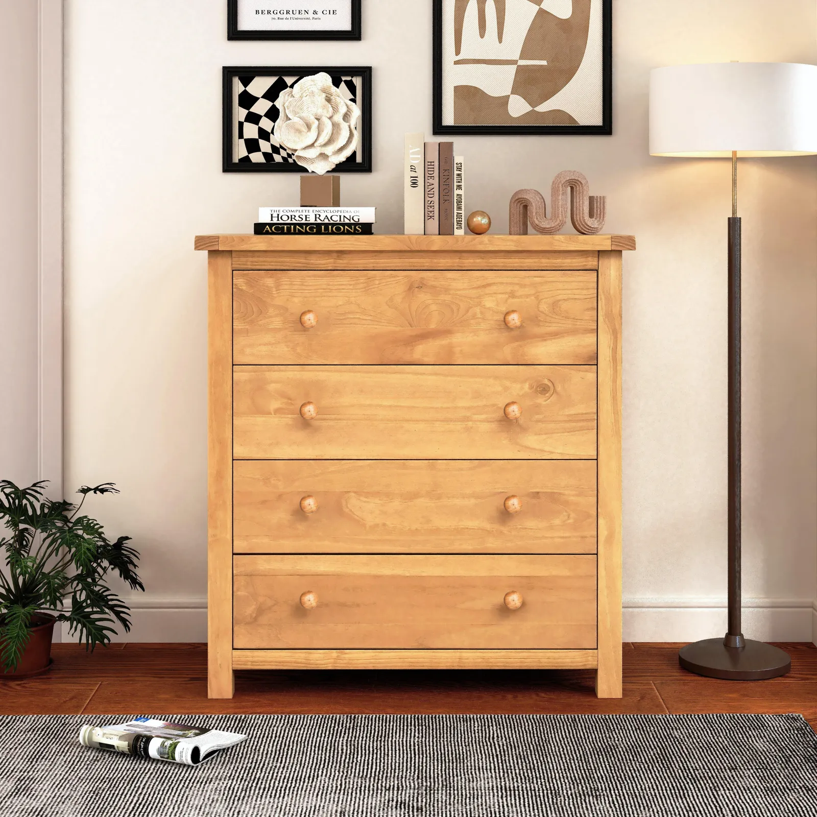 Cabinet Bits Lugo 4 Drawer Chest of Drawers Wood Knob in Light Brown