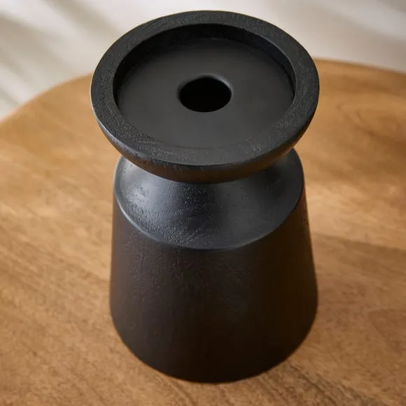 Black Mango Wood Sculpted Pillar Candle Holder 2