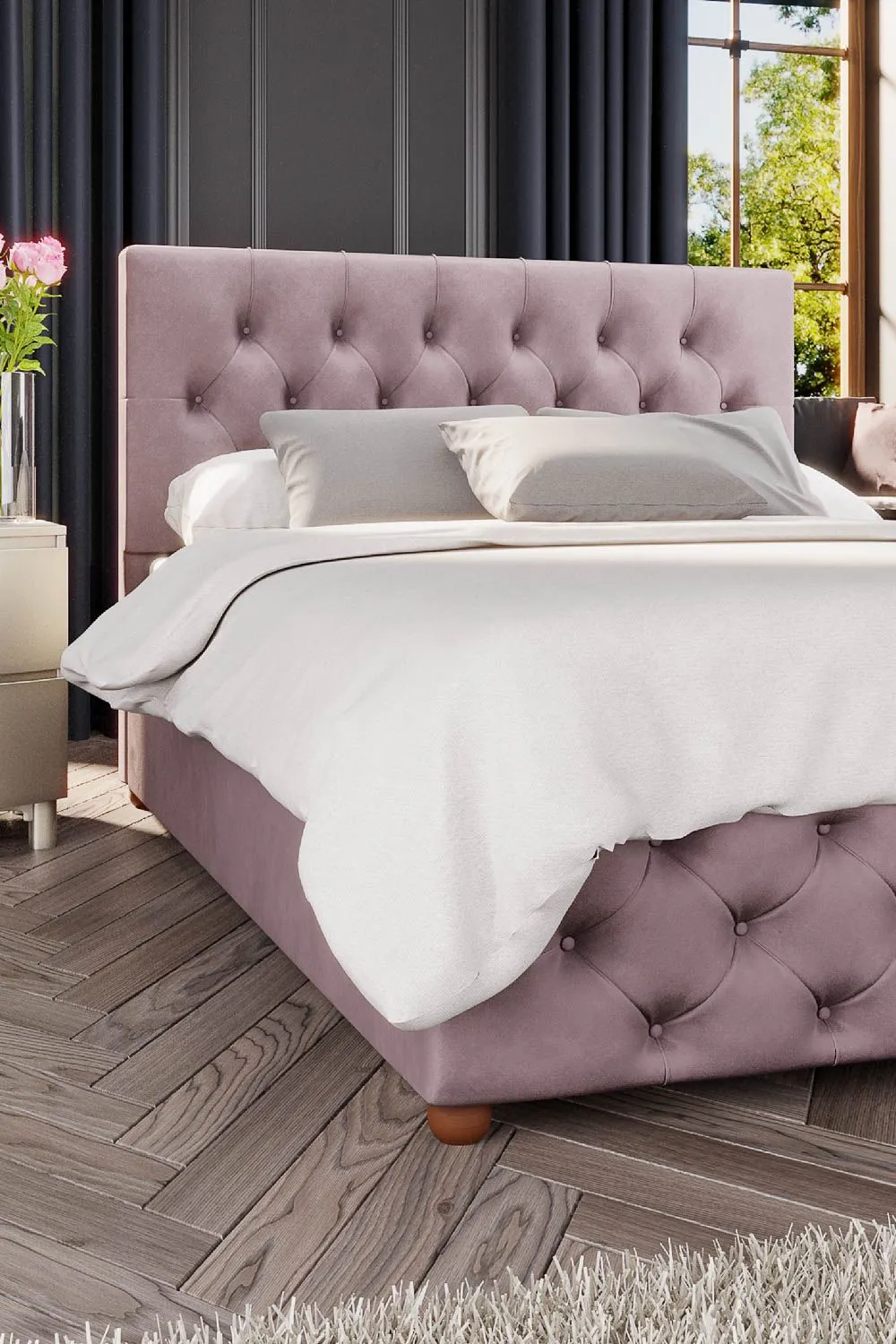 Laurence Llewelyn-Bowen Luna Ottoman Storage Bed in Plush Velvet Fabric, Custom Made in Rose 3