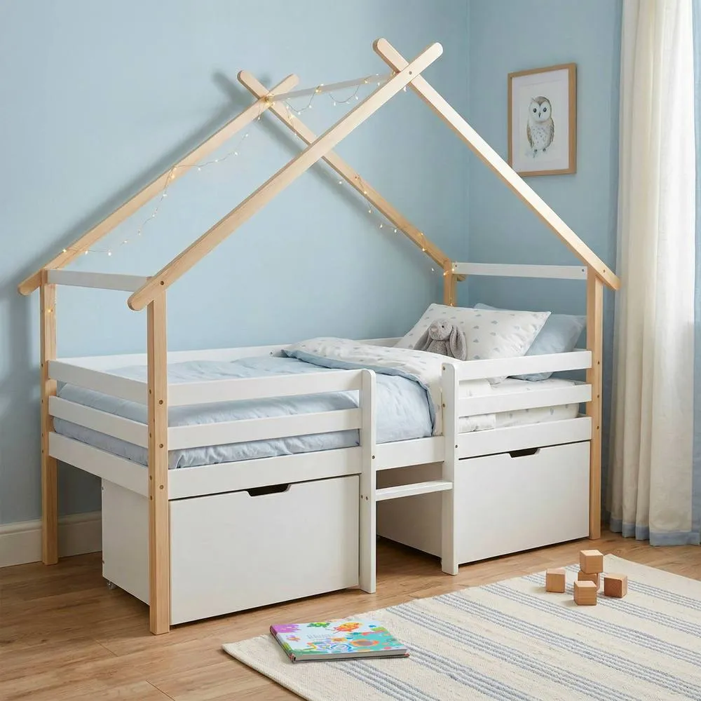 sweeek Kid's bed 90 x 190 cm pine wood slatted base included & 2 drawers in White 3