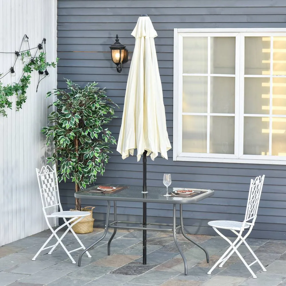 OUTSUNNY Garden Dining Table Glass Top Metal Frame with Parasol Hole in Dark Grey