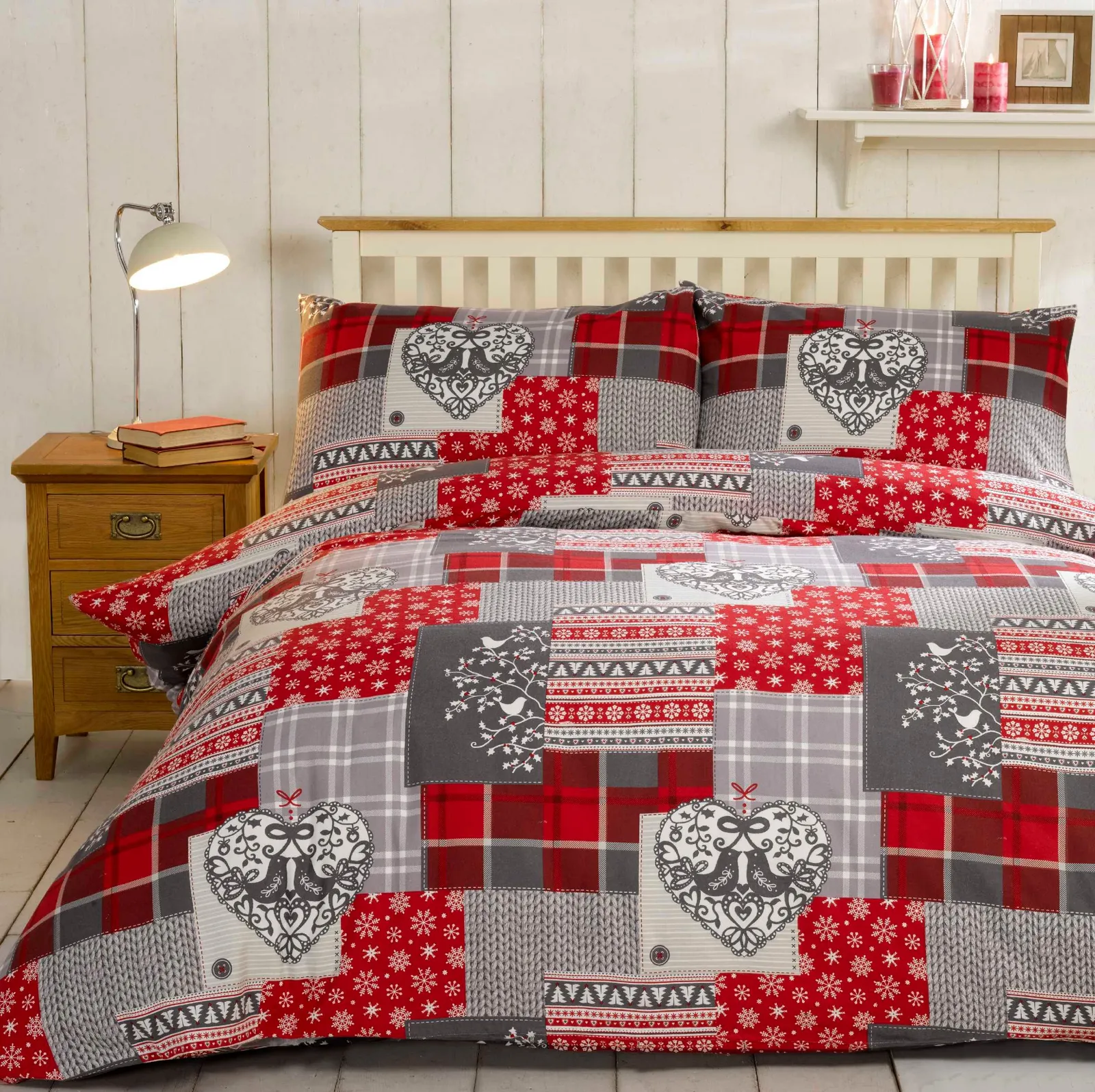 Rapport Home Alpine Patchwork Flannelette Duvet Cover Set with Pillowcase in Red