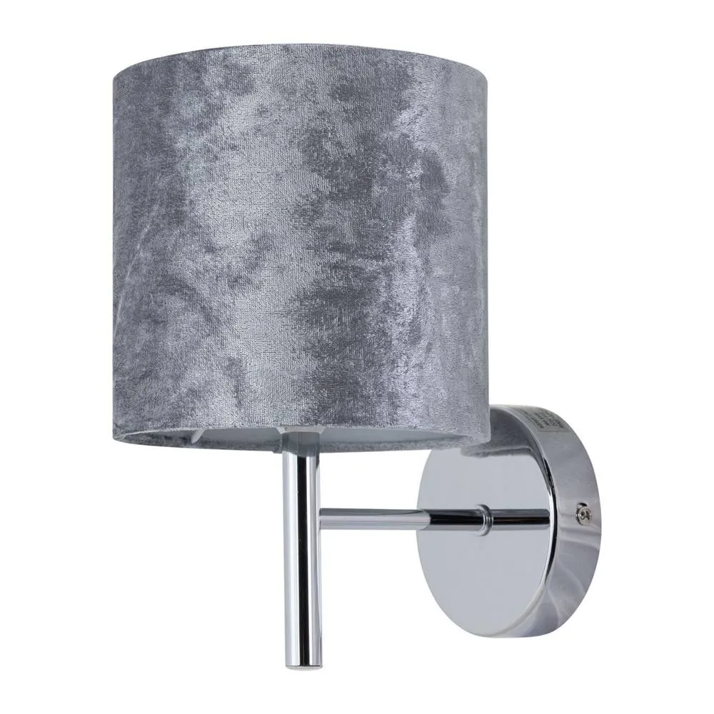 First Choice Lighting Set of 2 Brea - Chrome Wall Lights with Grey Crushed Velvet Shades in Silver 2