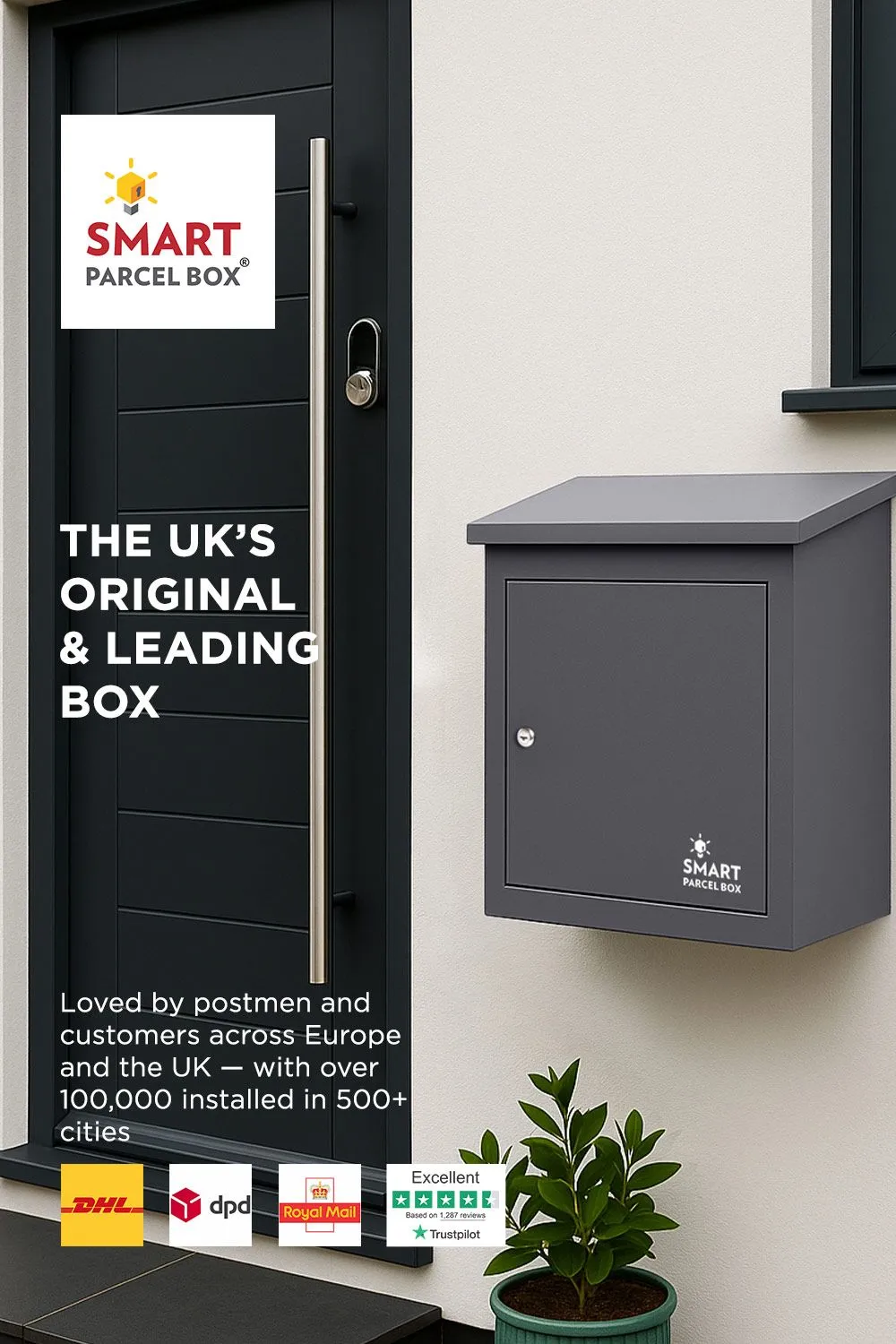 Homescapes Smart Parcel Box® Medium Front Access Secure Delivery Box in Grey 2