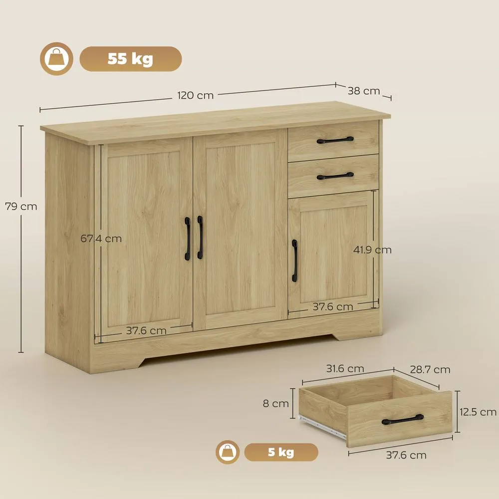 HOMCOM Sideboard with Soft-Close Doors, Modern Storage Cabinet Natural 3
