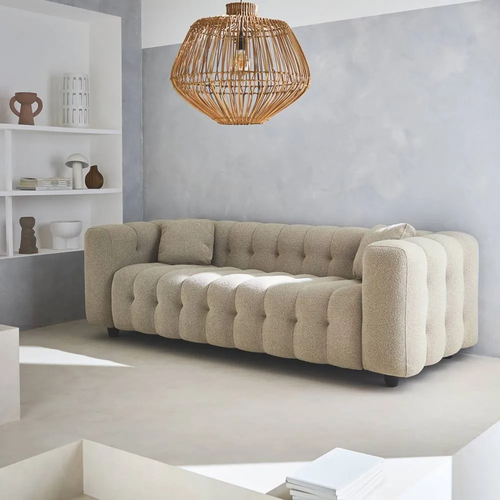 sweeek 3-seater Sofa Upholstered In Textured Boucle Fabric in Beige 6