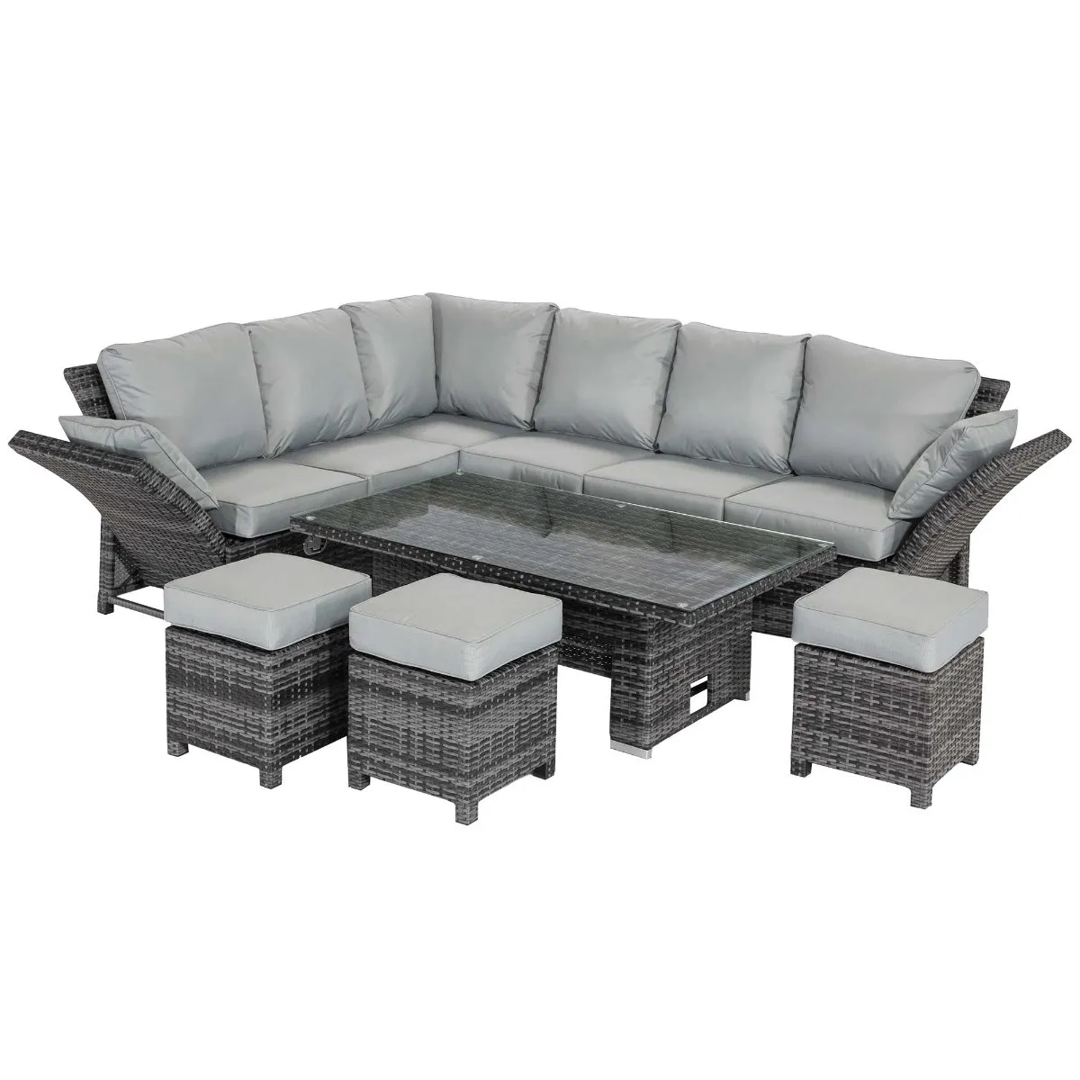 Dorset Garden Corner Dining Set with Rising Table in Grey Weave and Grey Fabric